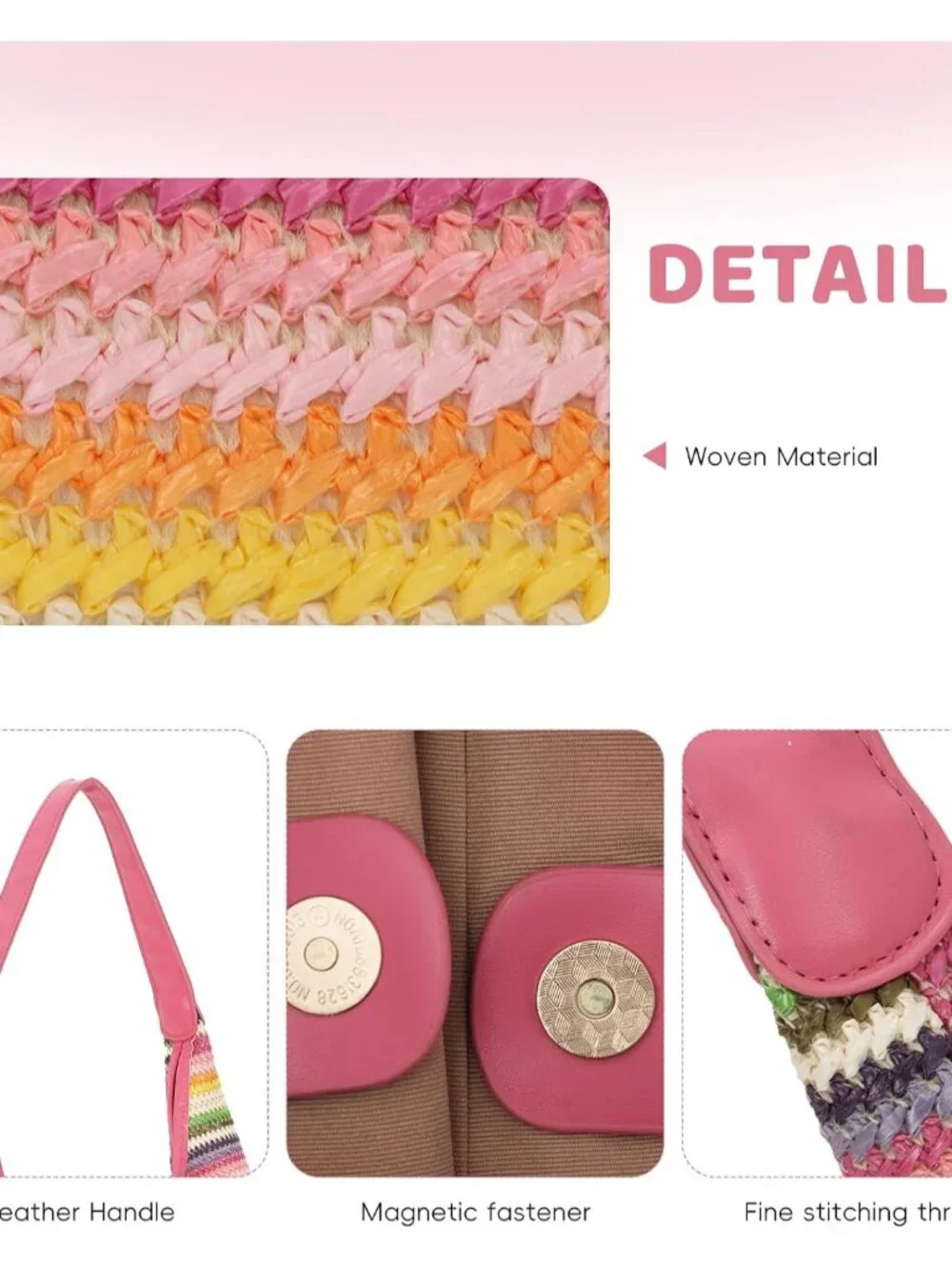 Stripe Beach Bag for Women Summer Woven Straw Tote Handbag | Colorful Woven Hipp
